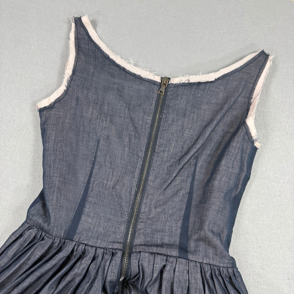Prada Dress Women Navy Fits Small Sport Chambray Pleated Sleeveless Raw Hem Y2K - Picture 12 of 12